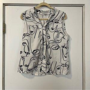 SHEIN Black and white Monochrome Abstract Face Print line drawing Blouse large